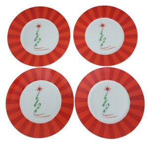 CIB CERAMIC 6" CHRISTMAS TREE HOLIDAY DESSERT PLATES PRE-OWNED IN BOX SET OF 4